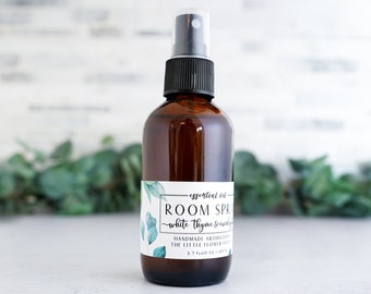 White Thym & Eucalyptus Essential Oil Room Spray - Bouteille de 4 oz, décoration de bain et de maison, vaporisateur pour le corps, vaporisateur de lin, aromathérapie