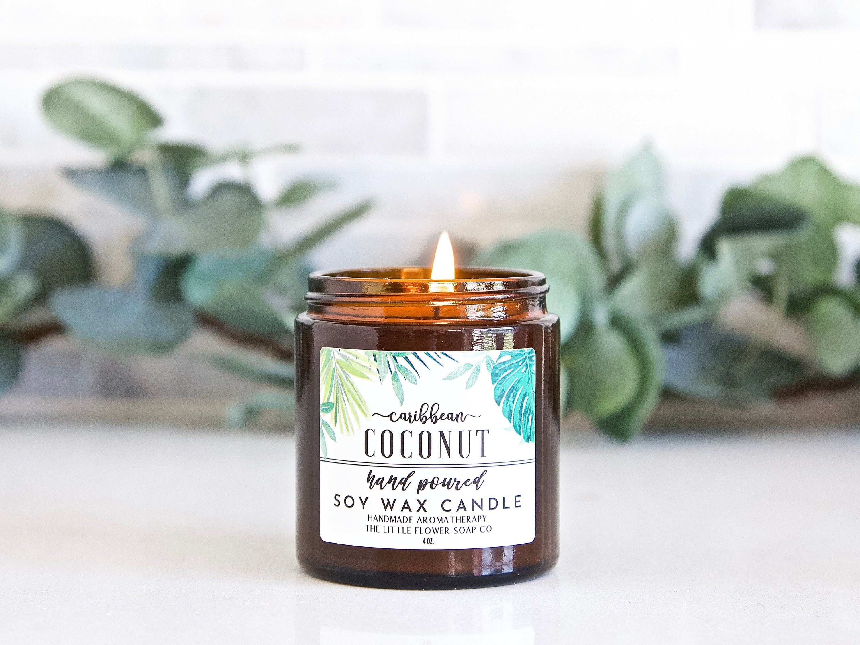 Caribbean Coconut Handmade Candle Soy, Essential Oil Soy Wax Candles - Natural Scented Candles, Aromatherapy Candle, Farmhouse Decor