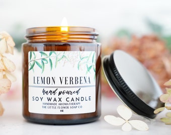 Lemon Verbena 4oz Soy Candle - Aromatherapy candle, farmhouse decor, bathroom decor, housewarming gift idea