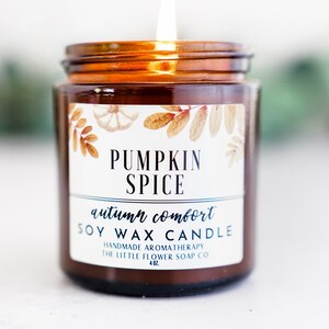 Fall Home Pumpkin Spice Candle Amber Glass Soy Wax Candle, Pumpkin Spice Latte, Handmade Candle, Hand-poured candle, Natural Soy image 2