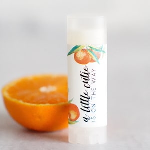 A Little Cutie is on the way - Clementine baby shower announcement party favors clementine orange theme candle, soap, chapstick gifts