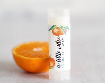 A Little Cutie is on the way - Clementine baby shower announcement party favors clementine orange theme candle, soap, chapstick gifts