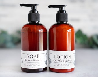 Minimalist Home Decor Gift Set of Hand Soap & Lotion - Lavender Bergamot, Scented Lotion, Natural