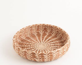 Handwoven Pine Needle Basket, Rustic Farmhouse Catchall Bowl, Natural Home Decor