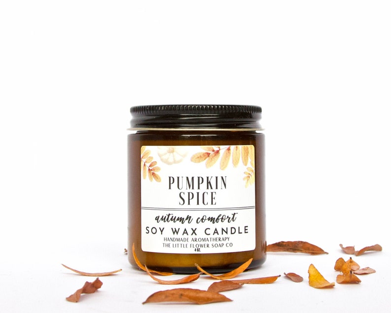 Fall Home Pumpkin Spice Candle Amber Glass Soy Wax Candle, Pumpkin Spice Latte, Handmade Candle, Hand-poured candle, Natural Soy image 3