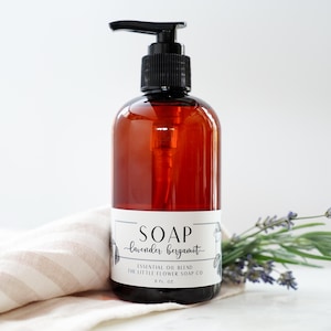 8oz Lavender Bergamot Liquid Soap - Hand Soap, Moisturizing Soap, Citrus Soap, Castile Liquid Soap, Essential Oil Scents, Natural Soap