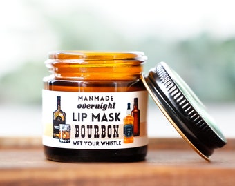 Bourbon Lip Rescue Overnight Mask - 1oz Jar - Gift for him, all natural hydrating lip mask, lip rescue mask, handmade lip treatment