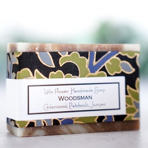 Woodsman bar soap - Cedarwood, Juniper, and Patchouli essential oil soap for men stocking stuffer or gift idea for him