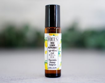 FOCUS-Rose Lemon Peppermint Natural Essential Oil perfume roll on, aromatherapy blend, handmade perfume, perfect gift for mom, natural gift