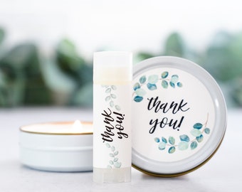 Thank You small candle and lip balm gift - party favors, candle, chapstick gifts