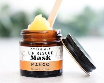 Lip Rescue Overnight Mask Gift for Her - Mango 1oz Jar - All natural hydrating lip mask, lip rescue mask, handmade lip treatment