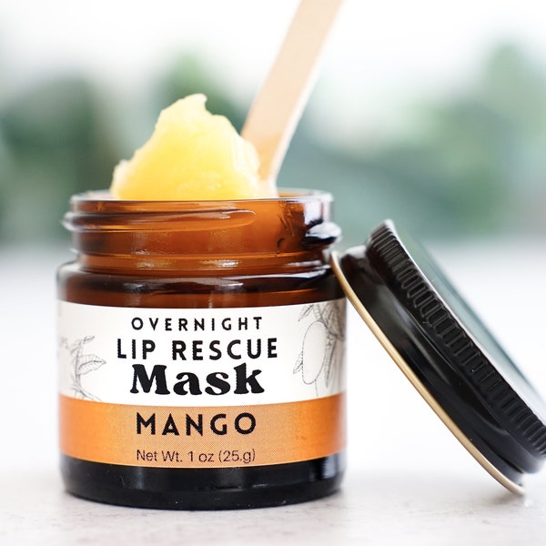 Lip Rescue Overnight Mask Gift for Her - Mango 1oz Jar - All natural hydrating lip mask, lip rescue mask, handmade lip treatment