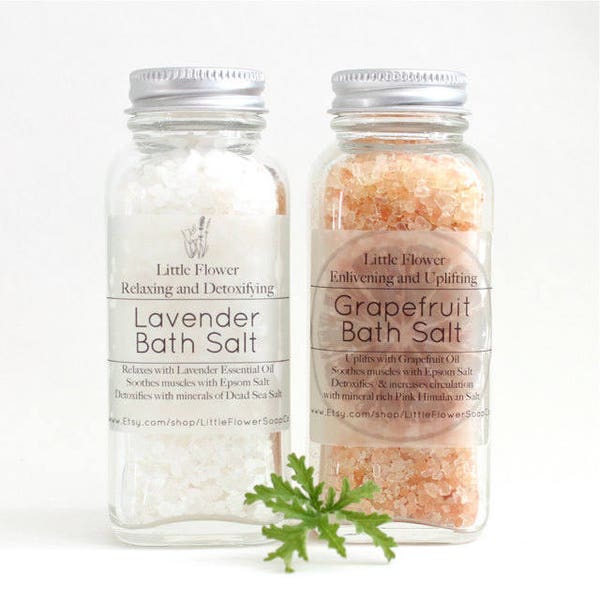 Set of 2 Bath Salts - Lavender & Pink Grapefruit, Himalayan Salt, Salt Scrub, Detoxifying Relaxing and uplifting Gift idea her, Epsom