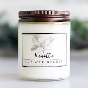 Vanilla Candle 8oz - Natural Soy Wax Candle, Hand poured, aromatherapy candle for her, handmade candle, essential oil candle, gift for her