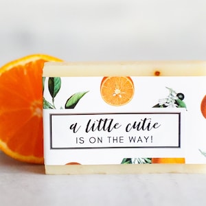 A Little Cutie is on the way - Clementine baby shower announcement party favors clementine orange theme candle, soap, chapstick gifts