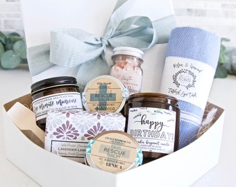 8 Piece Relaxation Spa Gift Box - Women's Gift Baskets with personalized candle label