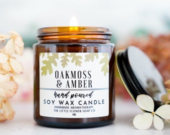 Oakmoss & Amber 4oz Soy Candle - Aromatherapy candle, farmhouse decor, bathroom decor, housewarming gift idea