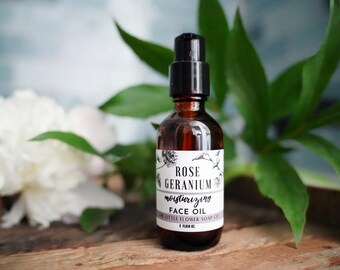 Rose Geranium Face Oil: Natural Jojoba, Apricot & Sea Buckthorn - Vegan Hydrating Serum