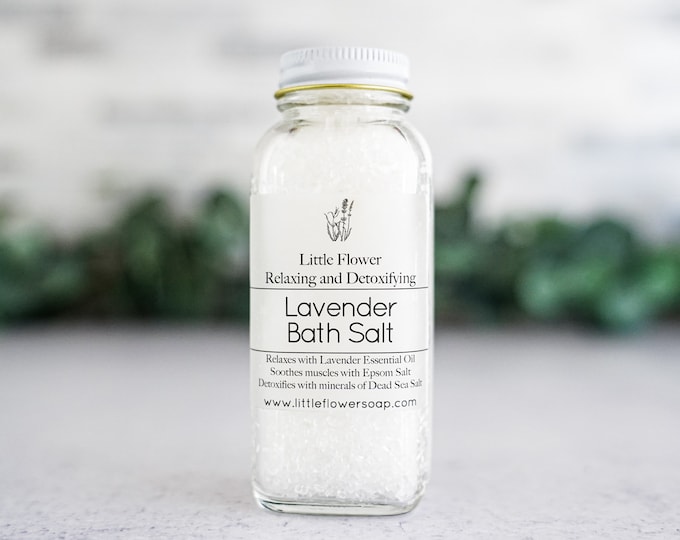 Lavender Bath Salts 4oz - Essential Oil Bath Salt, Botanical Bath Salts, Relaxation Gifts, All Natural, Bath Soak, Spa Gift, Gift for her