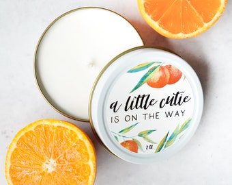 A Little Cutie is on the way - Clementine baby shower announcement party favors clementine orange theme candle, soap, chapstick gifts