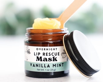 Lip Rescue Overnight Mask 1oz Jar - Vanilla Mint - all natural, hydrating lip mask, lip rescue mask
