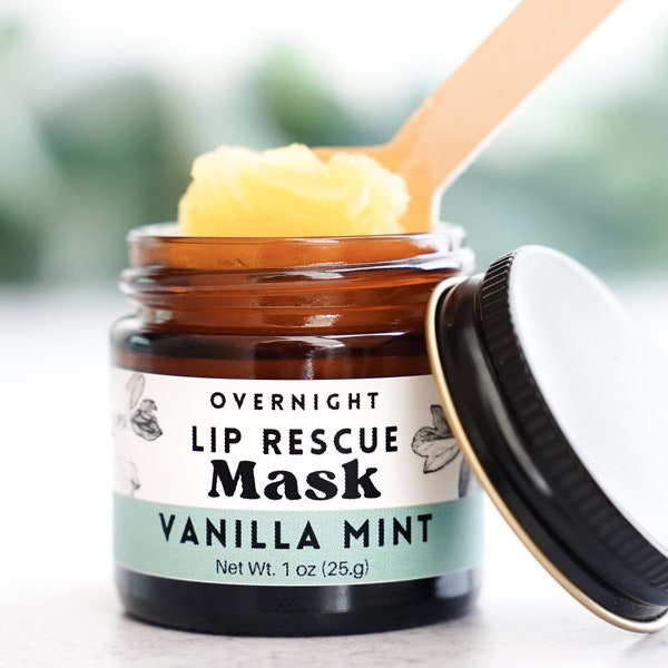 Lip Rescue Overnight Mask 1oz Jar - Vanilla Mint - all natural, hydrating lip mask, lip rescue mask