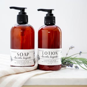 Minimalist Home Decor Gift Set of Hand Soap & Lotion - Lavender Bergamot, Scented Lotion, Natural