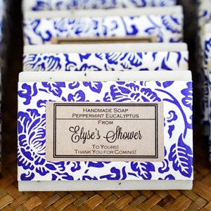 10 Customized Wedding Bridal Showers Favor Rustic Soap Gift Sets Natural Lip Balm Soap and bath salt Gift Set drawstring linen floral bag image 6