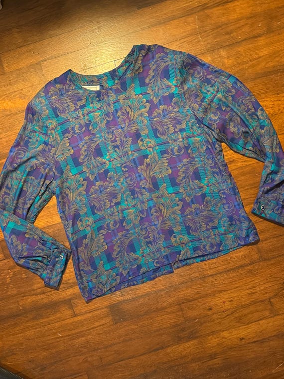 Vintage 1980s Pendleton Purple Patterned Blouse -… - image 2