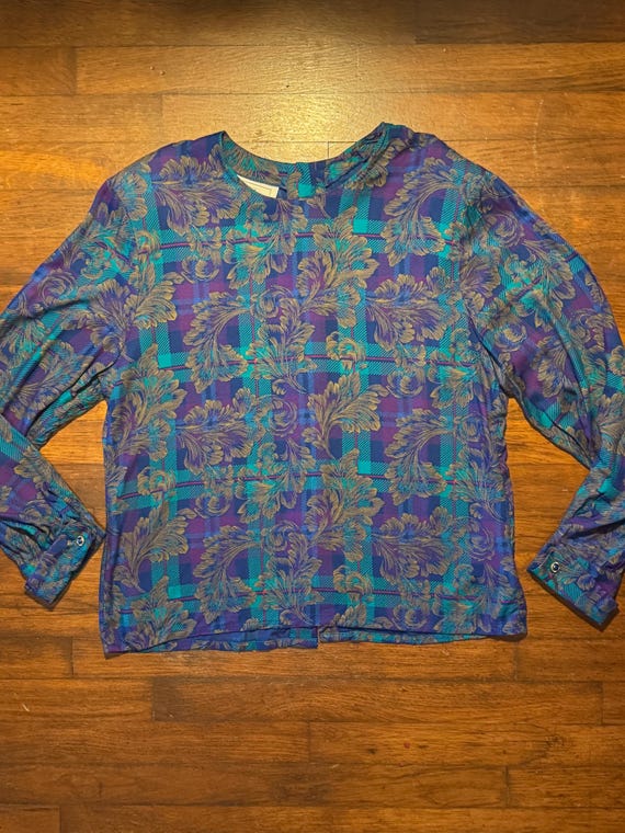 Vintage 1980s Pendleton Purple Patterned Blouse -… - image 1