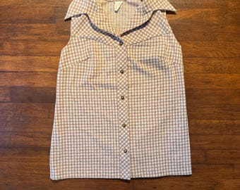 VTG jaren 60 geruite mouwloze blouse - ILGWU Union Made
