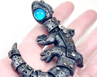 Handmade Steampunk Lizard Reptile sculpture one of a kind ooak