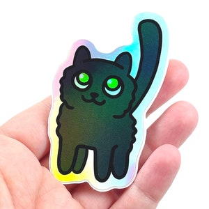 Holographic Cute Black Kitty Cat Sticker