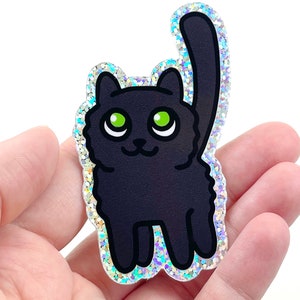 Glitter Holo Cute Black Kitty Cat Sticker