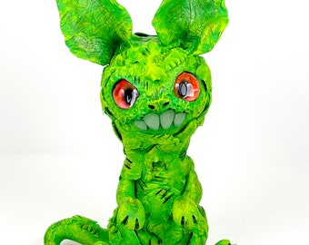 Leafy Bunny Monster spooky cute horror sculpture ooak