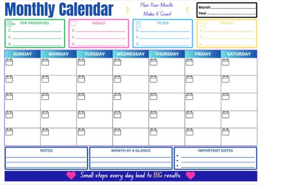 Monthly Calendar Printable | Undated A4 PDF Planner (Sunday Start)