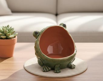 Charming Ceramic Frog Bowl Holder | Whimsical Frog Planter Pot Decor | Unique Frog Organizer for Home