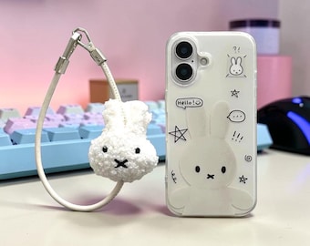 Miffy Bunny iPhone Case with Plush Charm • Cute White Bunny Phone Cover • Kawaii Coquette Case for iPhone 17 16 15 14 13