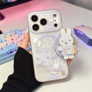 Schattig nijntje iPhone-hoesje • Lavendelhaas telefoonhoes met grip • Kawaii Coquette-hoesje voor iPhone 17 16 15 14 13 • Esthetisch cadeau