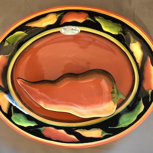 Jalapeno Hand-painted Clay Art Chip and Dip Set Vintage 2004