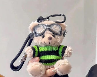 Llavero de peluche de oso piloto Mufu, colgante para bolso de osito de peluche aviador con gafas, colgante de peluche kawaii, 4 colores.