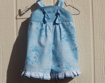 Shades of Turquoise Knot Strap Baby Romper Size 6 Month