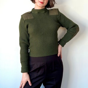 VTG Military Green Ribbed Wool Crewneck with Elbow Patches