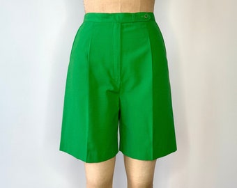 Vintage 1960s High Waisted Bright Green Shorts | 27” Waist