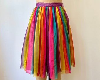 Vintage Rainbow Stipe Silk Chiffon Skirt | 24 3/4" Waist | Vintage Toni Owen Skirt