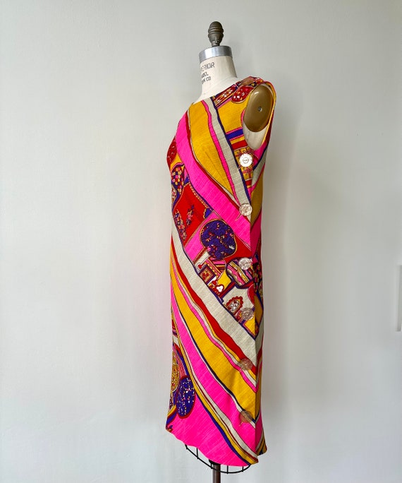 Vintage 1960s Florecent Print Side Button Dress |… - image 4