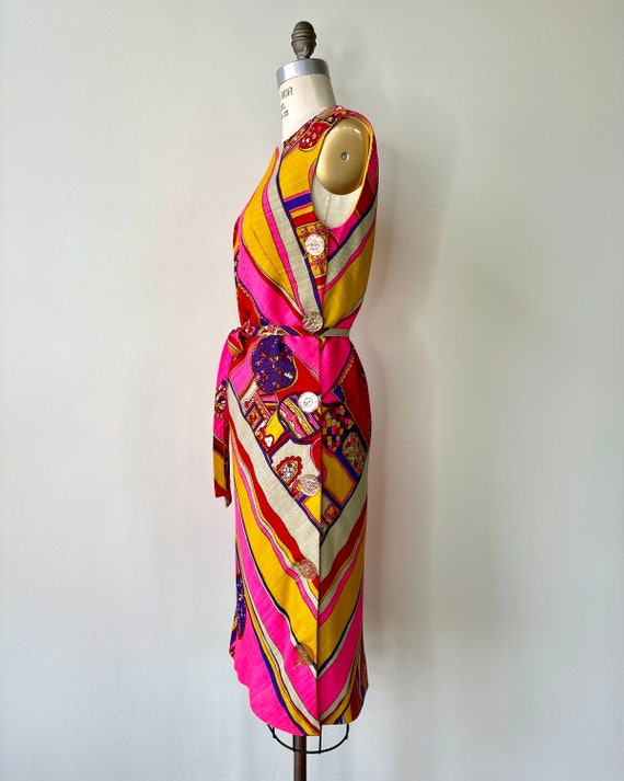 Vintage 1960s Florecent Print Side Button Dress |… - image 3