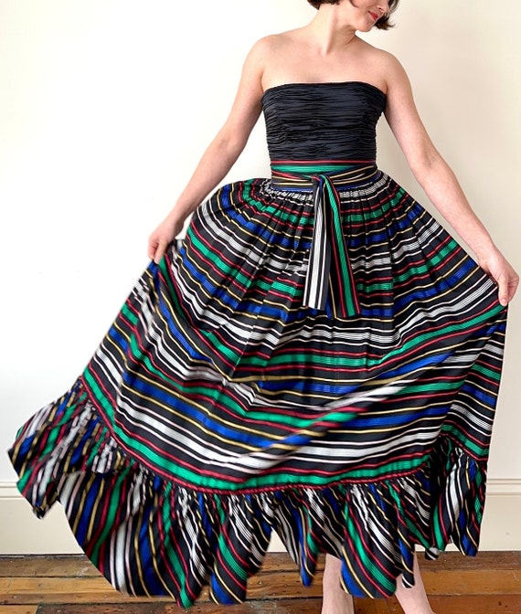 Vintage Ribbon Stripe Wrap Skirt | Adjustable 28” 
