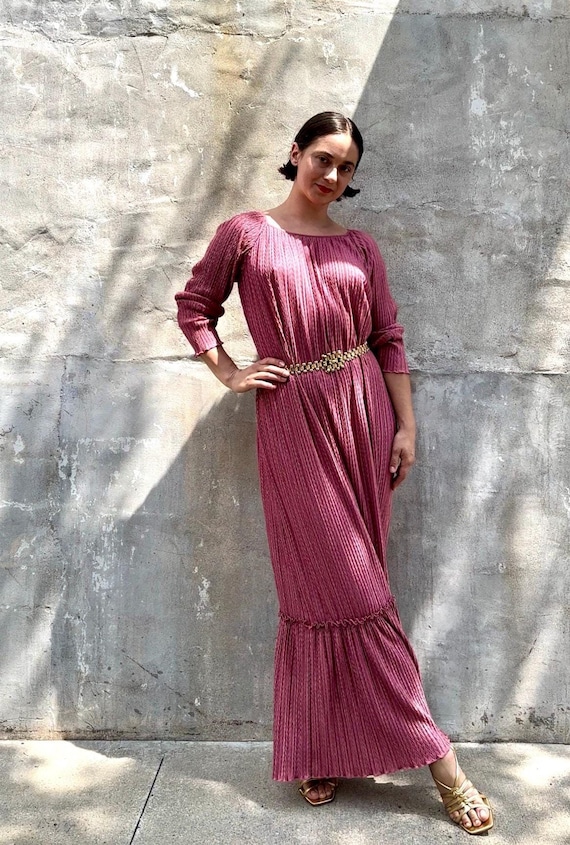 Vintage Mary Mcfadden Pleated Maxi Dress | S-M - Etsy