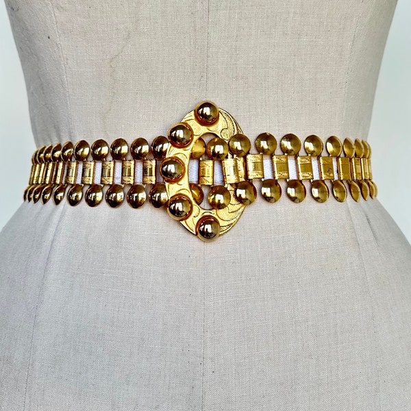 Vintage 1960 Gold Metal Links Wide Belt | Adjustable up to 34”